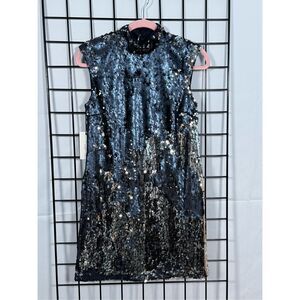 NWT Ali & Jay Double Platinum Sequin Sleeveless Mini Shift Dress Womens‎ S Black
